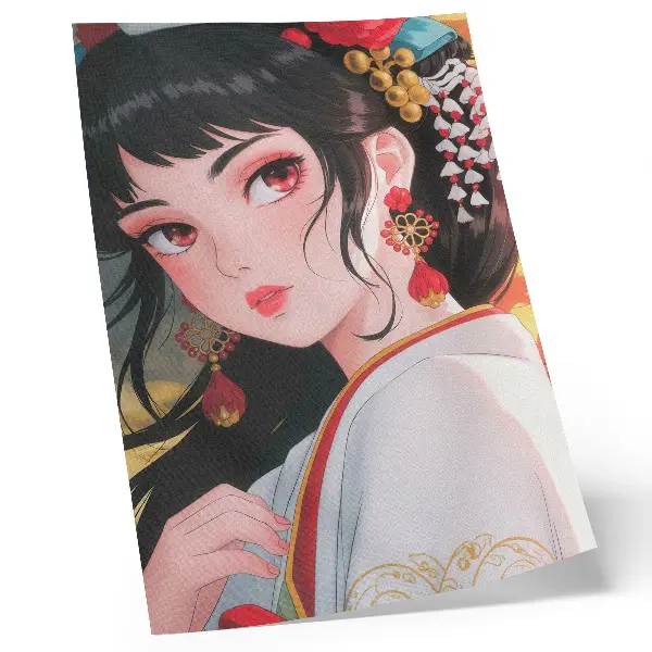 Decorative portrait poster with intense colors and rich decorations