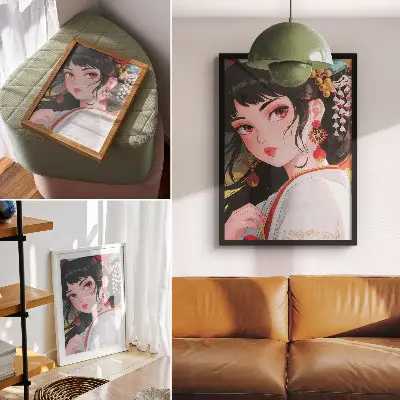Decorative portrait poster with intense colors and rich decorations