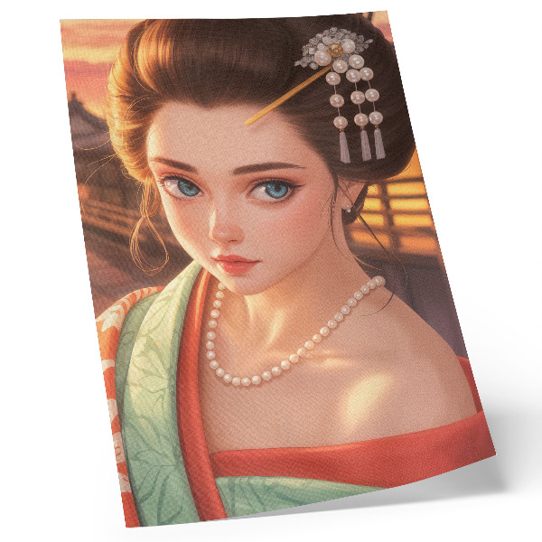 Poster Portrait of a woman in traditional costume with pearls