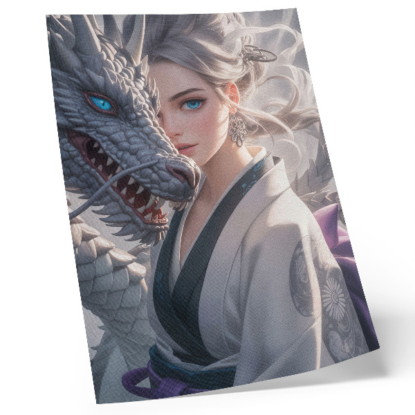 Art print Silver hair dragon delicate details