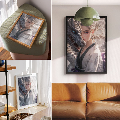 Art print Silver hair dragon delicate details