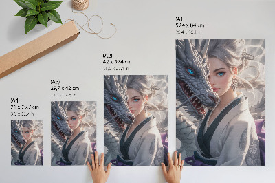 Art print Silver hair dragon delicate details