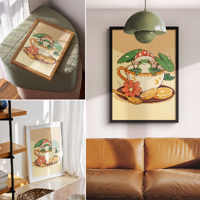 Decorative poster Frog in a cup of flowers, oranges, leaves