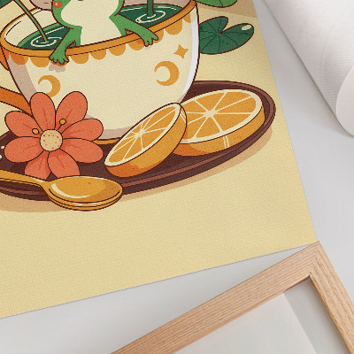 Decorative poster Frog in a cup of flowers, oranges, leaves
