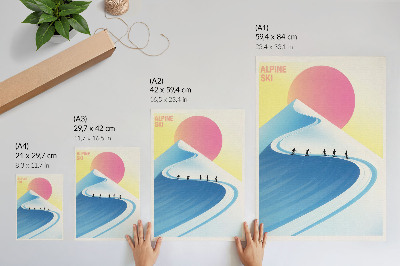 Poster A minimalist scene with skiers and the sky
