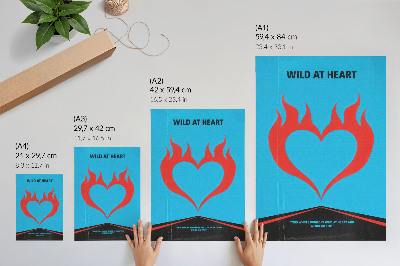 Art print Red flames heart blue background modern theme
