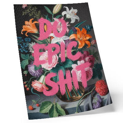 Premium wall art Pink lettering on a background of colorful flowers