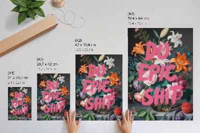 Premium wall art Pink lettering on a background of colorful flowers
