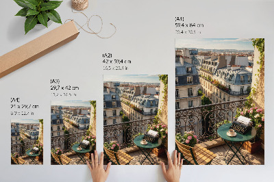 Decorative poster Balcony cafe with a view of the tenement houses