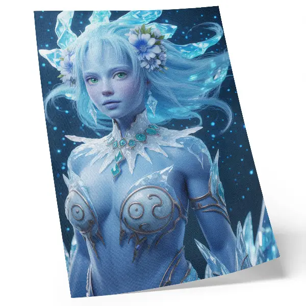 Poster fantastic atmosphere with a magical figure and ice crystals