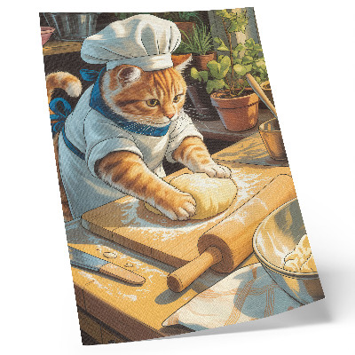 Decorative poster Adorable chef cat surrounded by potted plants