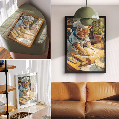 Decorative poster Adorable chef cat surrounded by potted plants