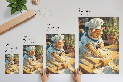 Decorative poster Adorable chef cat surrounded by potted plants
