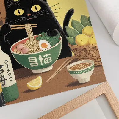 Poster cat with ramen and lemons in a timeless Japanese theme