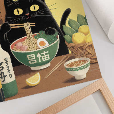 Poster Cat with ramen and lemons, Japanese theme, timeless atmosphere
