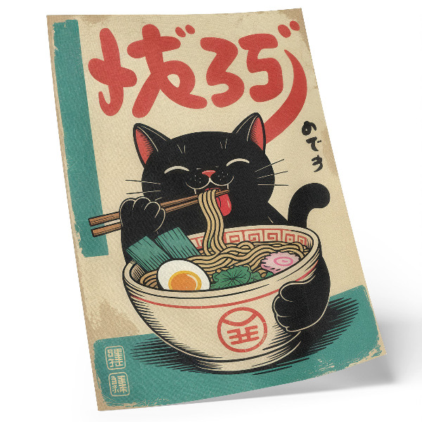 Premium wall art Black Cat Ramen Bowl Japanese Retro Inspirations