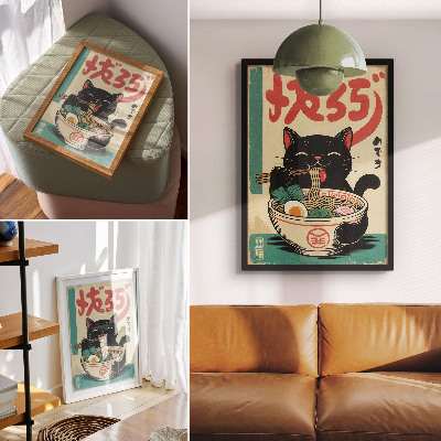 Premium wall art Black Cat Ramen Bowl Japanese Retro Inspirations