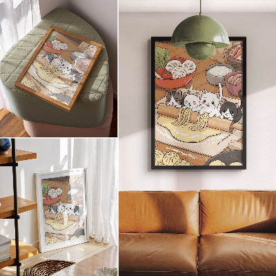 Decorative poster Kittens in the kitchen warm palette illustration