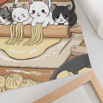Decorative poster kittens in the kitchen illustration with a warm palette