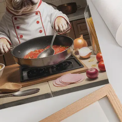 Poster featuring a funny surreal bulldog in the kitchen
