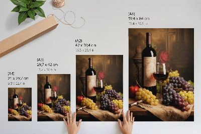 Premium wall art Bottle of wine grapes apple rose elegance