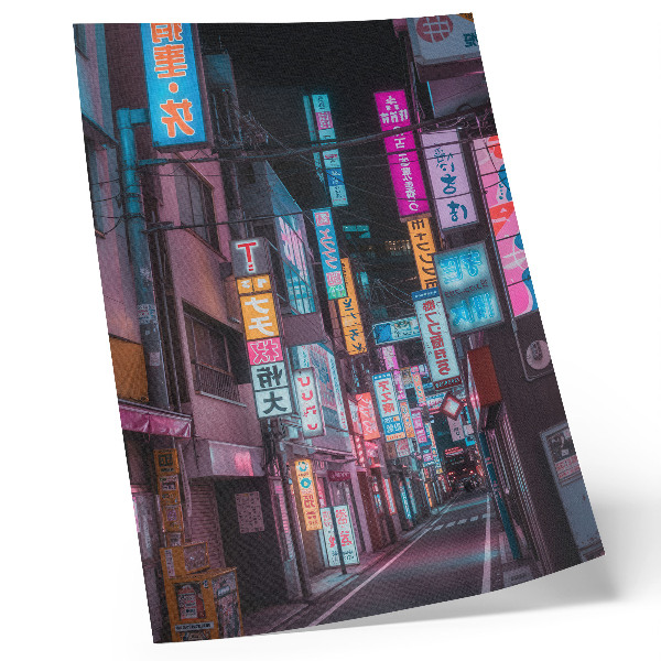 Poster Turquoise and pink neon lights of the night city