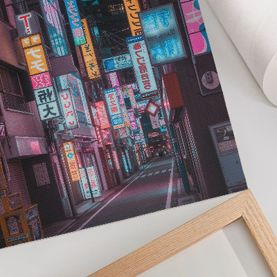 Poster Turquoise and pink neon lights of the night city