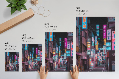 Poster Turquoise and pink neon lights of the night city