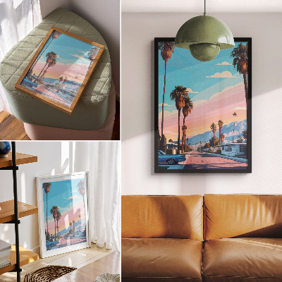 Premium wall art Colorful palm trees and a modern, peaceful street