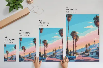Premium wall art featuring colorful palm trees and a modern peaceful street