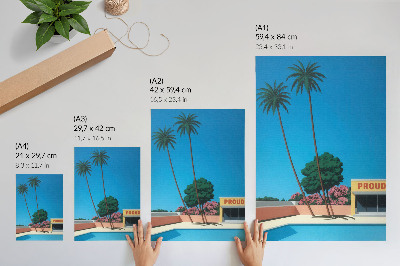 Decorative poster Blue sky palm trees swimming pool modern style