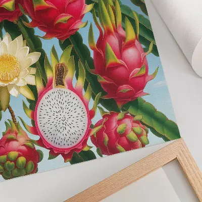 Art print featuring exotic fruits and cacti in bright sky colors