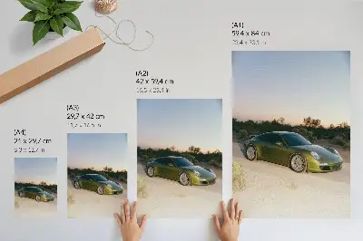 Premium wall art sports car in a desert sunset