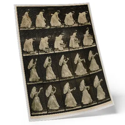 Woman Lifting a Basket, Waving a Handkerchief by Eadweard Muybridge decorative poster ca. 1887