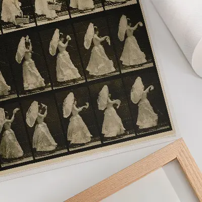 Woman Lifting a Basket, Waving a Handkerchief by Eadweard Muybridge decorative poster ca. 1887