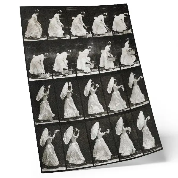 Poster featuring Woman Lifting a Basket, Waving a Handkerchief by Eadweard Muybridge (1887)