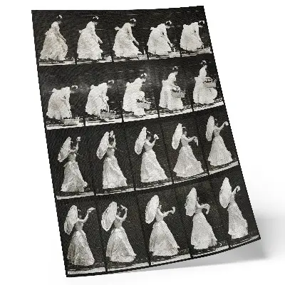 Poster featuring Woman Lifting a Basket, Waving a Handkerchief by Eadweard Muybridge (1887)