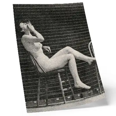 Art print woman sitting naked in a chair smoking a cigarette by Eadweard Muybridge