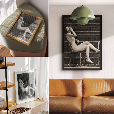 Art print Woman sitting naked in a chair smoking a cigarette, Eadweard Muybridge