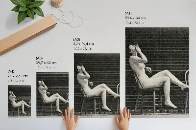 Art print woman sitting naked in a chair smoking a cigarette by Eadweard Muybridge