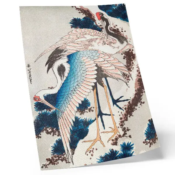 Katsushiki Hokusai Cranes in a Snow-Covered Tree Art Print vintage woodcut from 1834