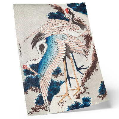 Art print Cranes in a Snow-Covered Tree by Katsushiki Hokusai (1834), vintage woodcut