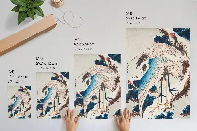 Katsushiki Hokusai Cranes in a Snow-Covered Tree Art Print vintage woodcut from 1834