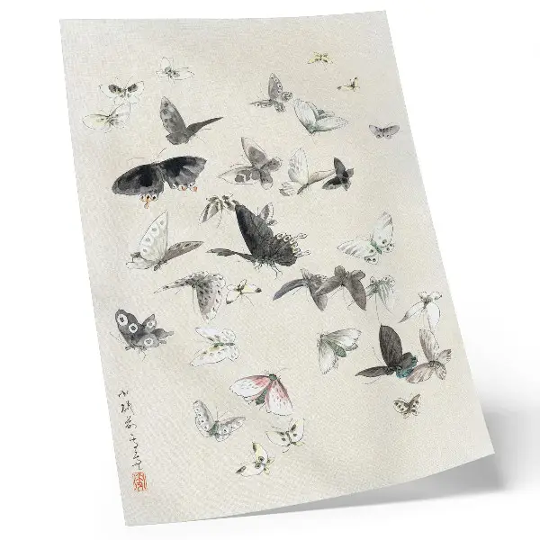 Hokusai's Butterflies and Moths art print poster