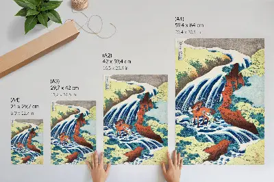 Hokusai Yoshitsune Falls in Yoshino woodblock print premium vintage Japanese wall art from 1833–1834