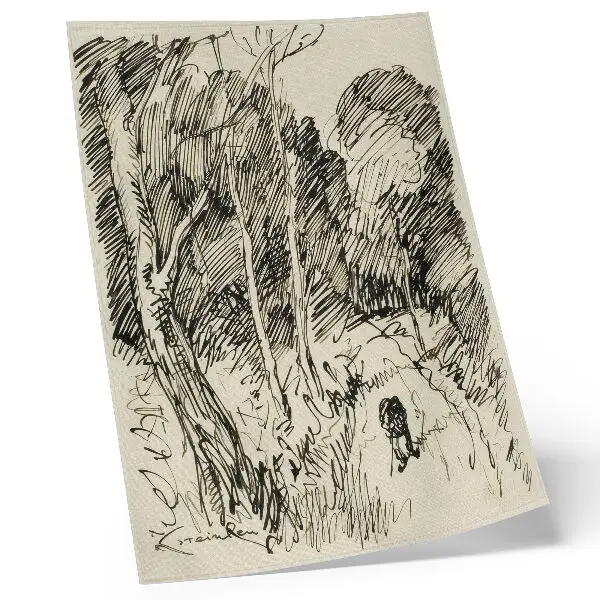 Poster featuring Forest Landscape with a Vagabond by Théophile-Alexandre Pierre Steinlen