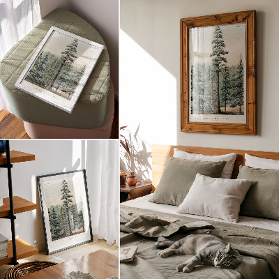 Premium wall art Wellingtonia, a mammoth tree towering over the surrounding forest, with a man at its base