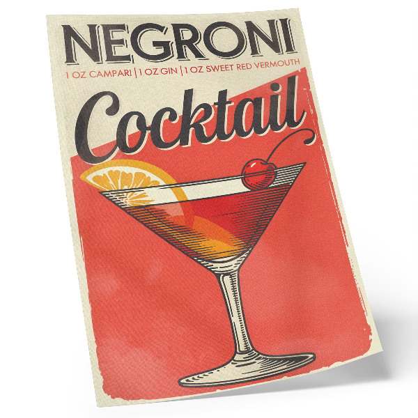 Art print Negroni cocktail with lemon and cherry