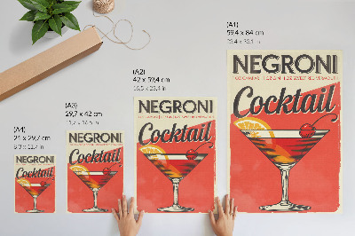 Art print Negroni cocktail with lemon and cherry