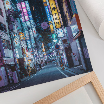 Art print Night city street with neon signs